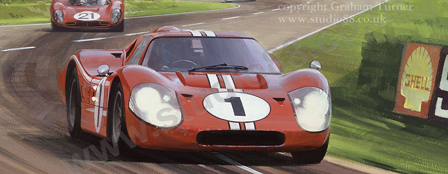 Detail from print of Gurney Foyt Ford GT40 Mk IV, 1967 Le Mans