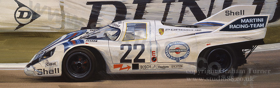 Detail from print of the 1971 Le Mans winning Martini Porsche 917