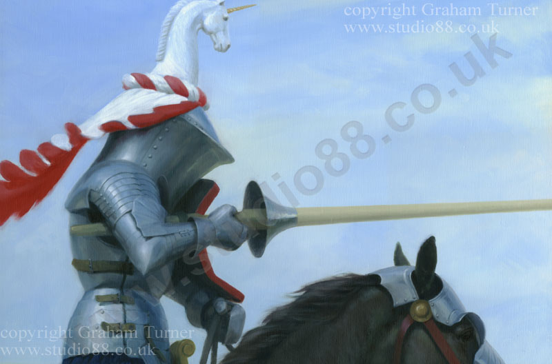 Detail from 'Focus', medieval jousting knight painting by Graham Turner