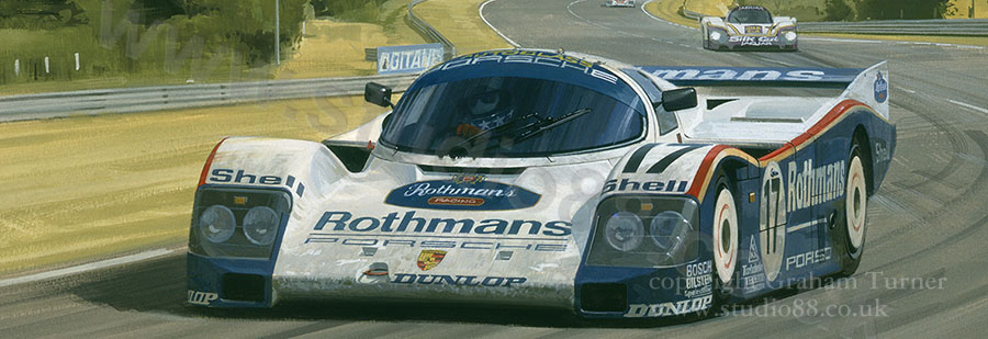 Detail from print of the winning Porsche 962 at Le Mans in 1987