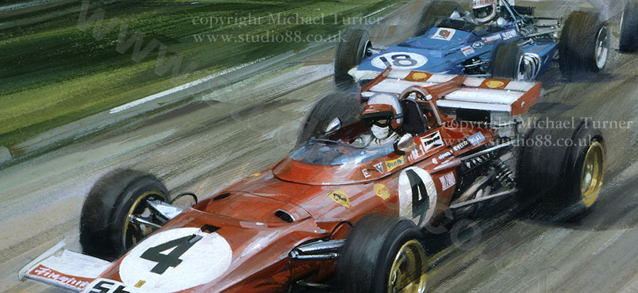 Detail from print of Clay Regazzoni, Ferrari, 1962 French Grand Prix, by Michael Turner
