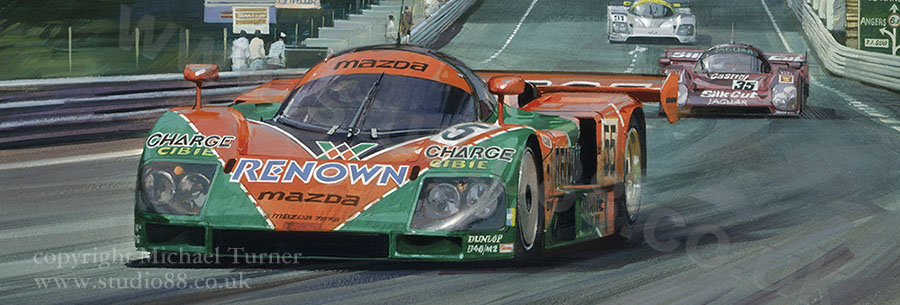 Detail from print of winning Mazda at 1991 Le Mans by Michael Turner