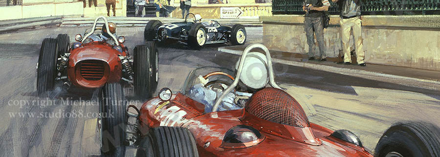 Detail from print of 1961 Monaco Grand Prix by Michael Turner