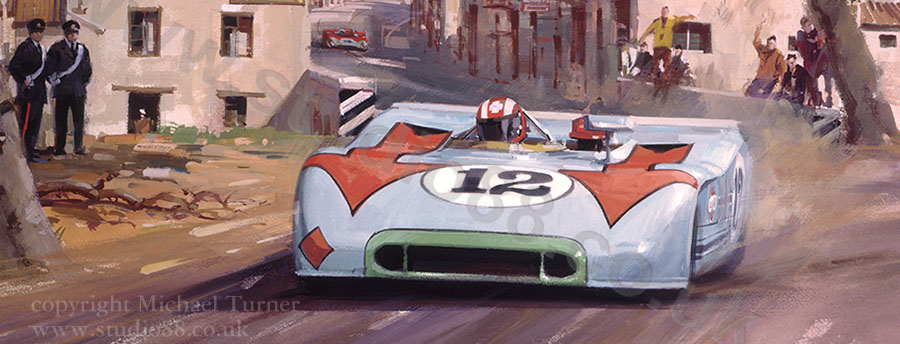 Detail from print of Siffert Porsche at 1970 Targa Florio by Michael Turner