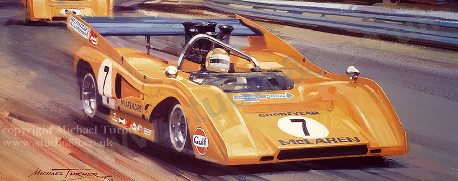 Detail from print of Can Am McLaren at Watkins Glen by Michael Turner