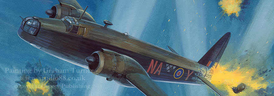 Detail from painting of a Lancaster by Graham Turner from Osprey book The Ruhr 1943