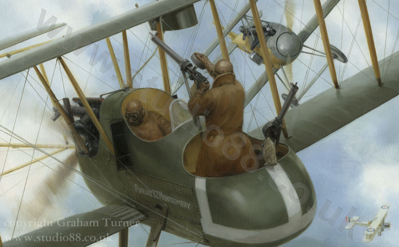 Detail from 'Exposed' - FE2b dogfights with Manfred von Richtofen's Albatros - painting by Graham Turner