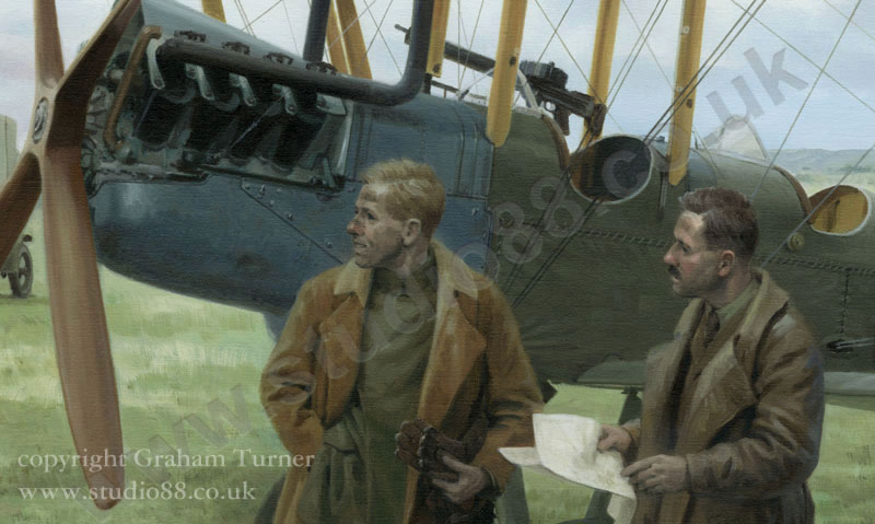 'Replacements' - Royal Flying Corps BE2e - Detail from painting by Graham Turner GAvA