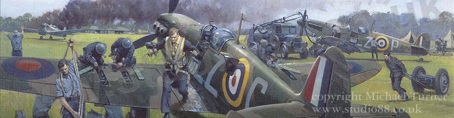 Detail from Quick Turnaround - Greeting card from a Battle of Britain painting by Michael Turner