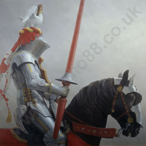 Jousting knight in armour - medieval art print by Graham Turner