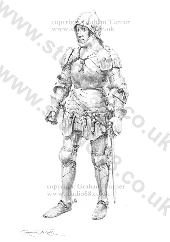 English Armour c.1470 - Original Drawing by Graham Turner