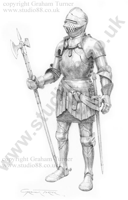English Knight c.1510 - Original Drawing by Graham Turner