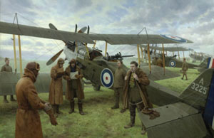 'Cultural Desolation' - BE2c flies over Ypres in 1915 - painting by Graham Turner