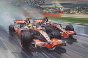 Lewis Hamilton, McLaren, 2008 British Grand Prix, Silverstone - F1 Grand Prix cards from motorsport paintings by Michael Turner