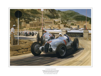 Caracciola, Mercedes, 1937 Monaco Grand Prix - Classic Grand Prix racing car art print by Graham Turner