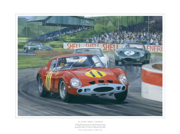 Graham Hill, Ferrari GTO, 1963 Goodwood TT - Classic sports racing car art print by Graham Turner