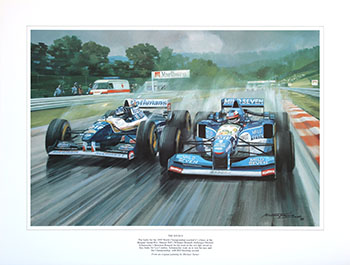 Damon Hill and Michael Schumacher, 1995 Belgian Grand Prix - Motorsport F1 art print by Michael Turner