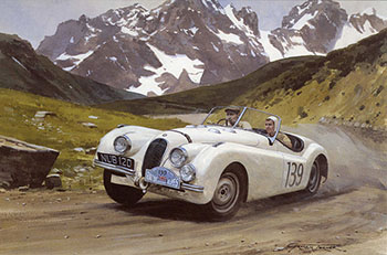 Alpine Trial, Jaguar XK120 - Classic sports car Birthday or Greeting Card from a motorsport painting by Graham Turner