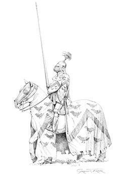 Print from pencil drawing of Sire d'Aumont at Agincourt