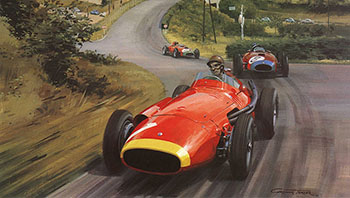 Fangio, Maserati 250F - Greeting Cards from a motorsport painting by Graham Turner
