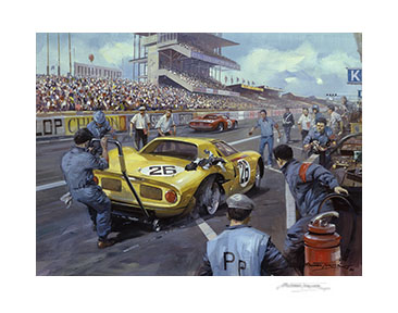 1965 Le Mans Ferrari pitstop - Motorsport Art Print by Michael Turner