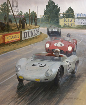 1958 Le Mans, Porsche RSK, Behra - Original Motorsport painting by Graham Turner