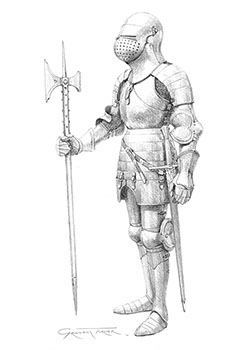 Print from pencil drawing of English knight c.1434