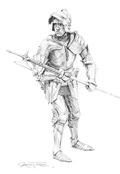 English armour c.1471 - Medieval Knight pencil drawing by Graham Turner