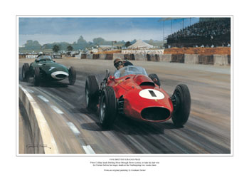 Peter Collins, Ferrari, 1958 British Grand Prix - Classic formula one racing car art print by Graham Turner