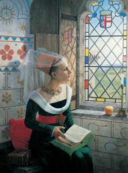 'Reverie', Medieval Lady - Medieval Art Greeting or Birthday Cards by Graham Turner