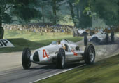 Nuvolari, Auto Union, 1938 Donington Grand Prix - Classic Grand Prix racing car art print by Graham Turner