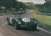 Jaguar C type, 1953 Le Mans - Classic sports racing car art print by Graham Turner