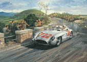 Stirling Moss, Mercedes, 1955 Mille Miglia - classic sports racing car art print by Michael Turner