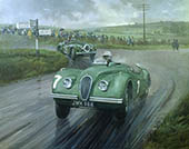 1950 Tourist Trophy, Dundrod, Stirling Moss, Jaguar XK120 - Motorsport Art Print by Michael Turner