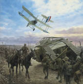 'Dawn of the Machines' - WW1 painting by Graham Turner showing tank and DH2 aircraft