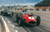 Peter Collins, Ferrari, 1958 British Grand Prix - Classic formula one racing car art print by Graham Turner