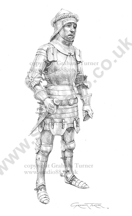 English Armour c.1442 - Original Drawing by Graham Turner