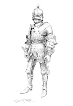 Drawings of medieval knights and armour by Graham Turner